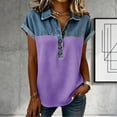 thumbnail image 3 of Gytharion Women's Imitation Denim T Shirt Button Down Tops Plus Size Patchwork Jean Tops Short Sleeve Casual Tshirt Streetwear, 3 of 4