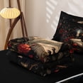 thumbnail image 6 of Homewish Halloween Sugar Skull Zipper Twin Comforter Sets with Fitted Sheet and 2 Pillowcases,Red Rose Zipper Bedding Set,Gothic Aesthetic Bed Set,Black Reversible,4pcs, 6 of 8