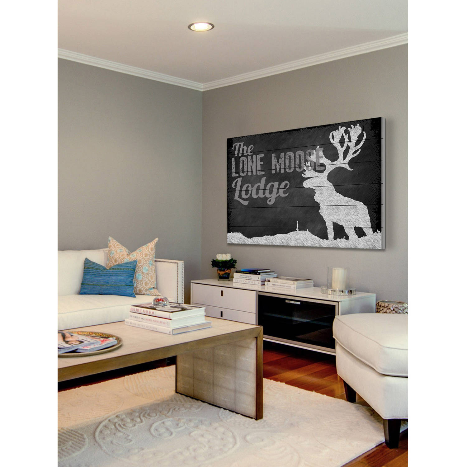 Marmont Hill "Lone Moose Lodge" Painting Print on White Wood
