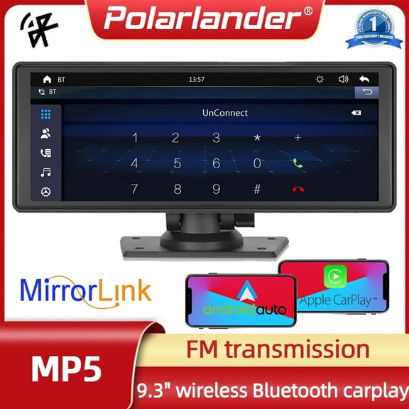 2013 new Polarlander 12-36 Voltage Wireless Apple Carplay Portable Car Stereo Android Auto 9.3 inch HD Touchscreen Portable Car Radio Receiver with Siri/Google assistance Bluetooth GPS Backup Camera
