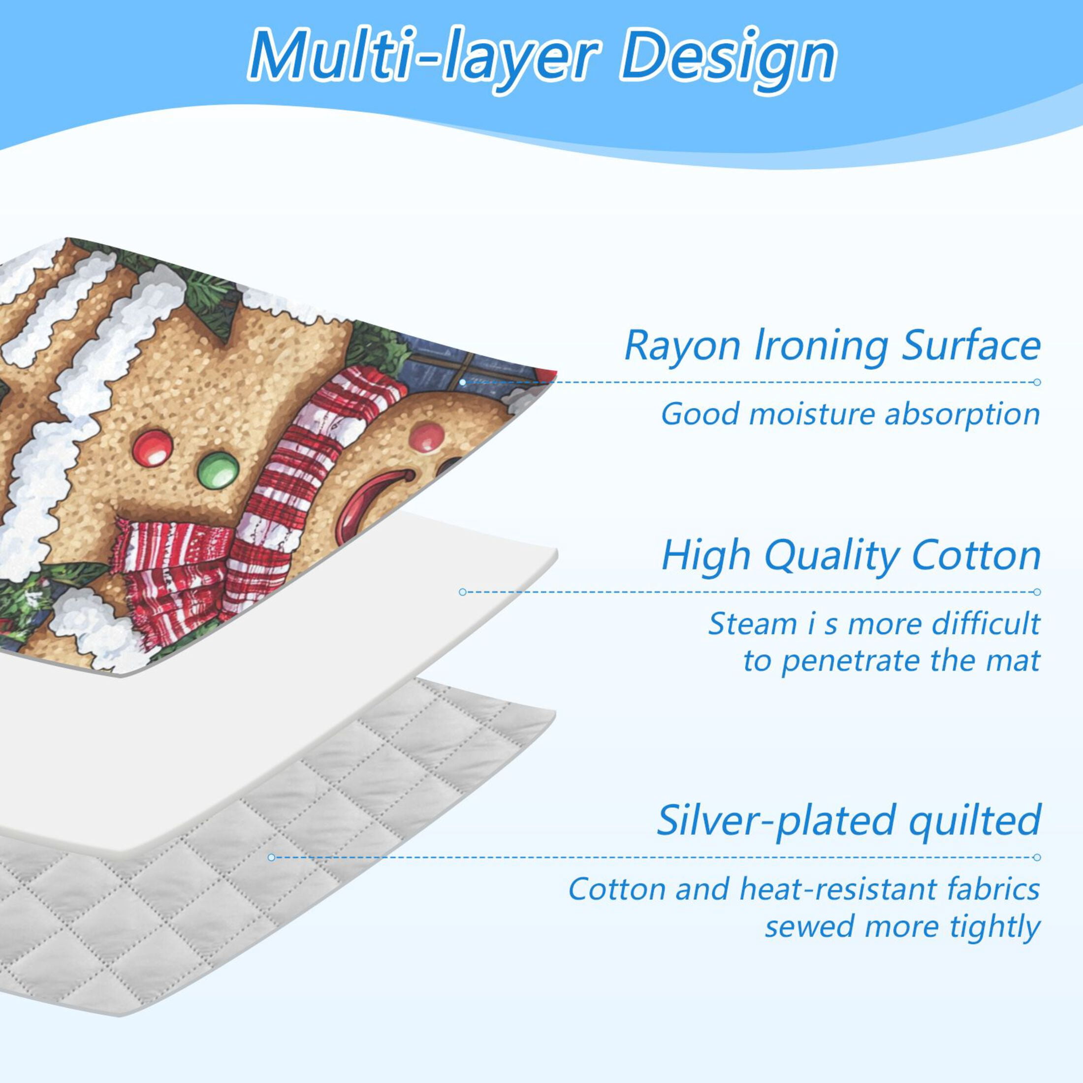 Winter Gingerbread Man Ironing Mat Blanket for Table Top Travel Portable Ironing Board Pad 47.2x27.6 Inch