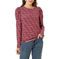 thumbnail image 5 of MODA NOVA Junior's Puff Long Sleeve Round Neck Dots Blouse Tops MultiColor Red L, 5 of 5
