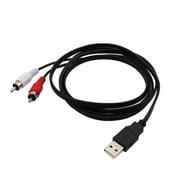 Topwoner 1.5m USB A Male to 2x RCA Phono Male AV Cable Lead PC TV Aux Audio Video Adapter