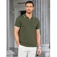 thumbnail image 2 of Coshow Men's Zipper Polo Shirt Knit Short Sleeve T Shirt Casual Classic Fit Shirts Army Green, 2 of 2