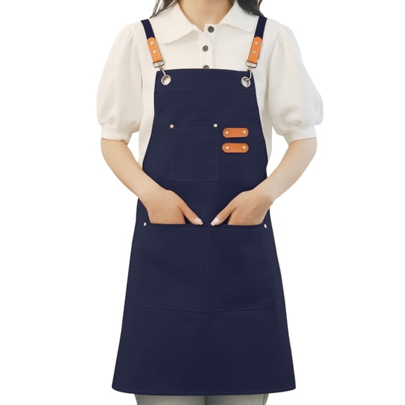 HonorHut Canvas Aprons Adjustable Cross Strap Apron with 3 Pockets Waterproof Oil Resistant Pinafore Comfortable Tool Pinny for Cooking Gardening Blue