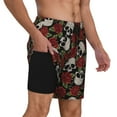 thumbnail image 3 of Picia Red Rose Skull pattern Mens Swim Trunks with Compression Liner Stretch Beach Shorts Quick Dry with Zipper Pockets No-Chafing Board Shorts-Medium, 3 of 9