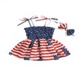 thumbnail image 1 of Combinaison d'Été Sans Manches à Rayures Étoilées Décontractée pour Fille + Bandeau, 1 of 8