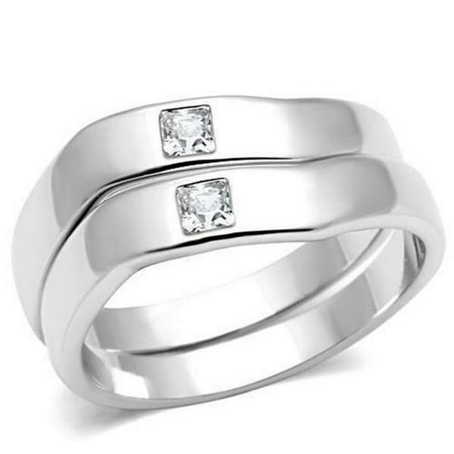 Rhodium Brass Ring with AAA Grade CZ, Clear - Size 6