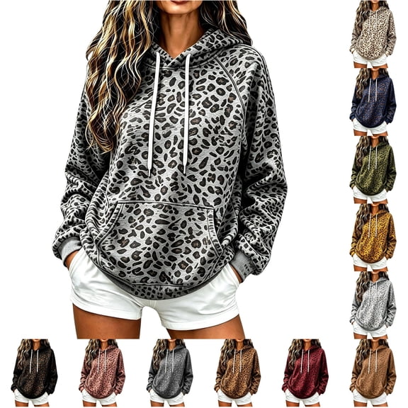 Gunia Womens Hoodies Leopard Hooded Sweatshirt With Pocket Casual Cozy Oversized Top Warm Fleece Fall Winter Fashion Pullover Clothes