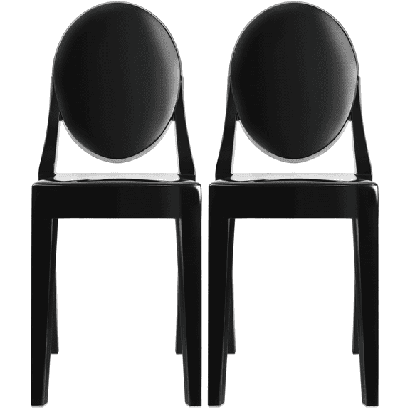 2xhome Set of 2 Modern Contemorary Dining Ghost Side Chairs Stackable Victorian Acrylic Plastic Vanity Chairs, Black