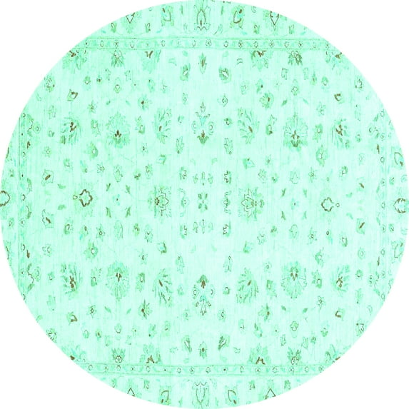 Ahgly Company Indoor Round Oriental Turquoise Blue Traditional Area Rugs, 5' Round