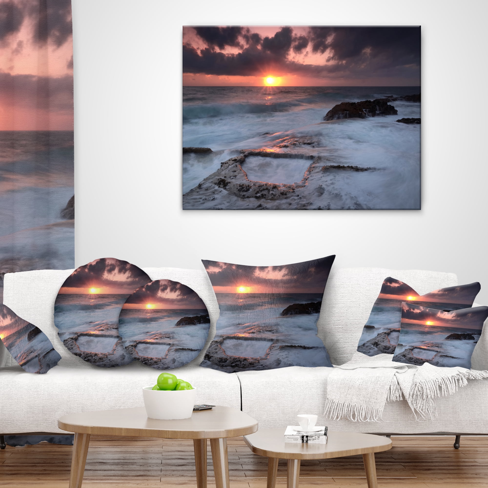 Designart Cable Shallow Coast Cascais Portugal - Seashore Throw Pillow - 16x16