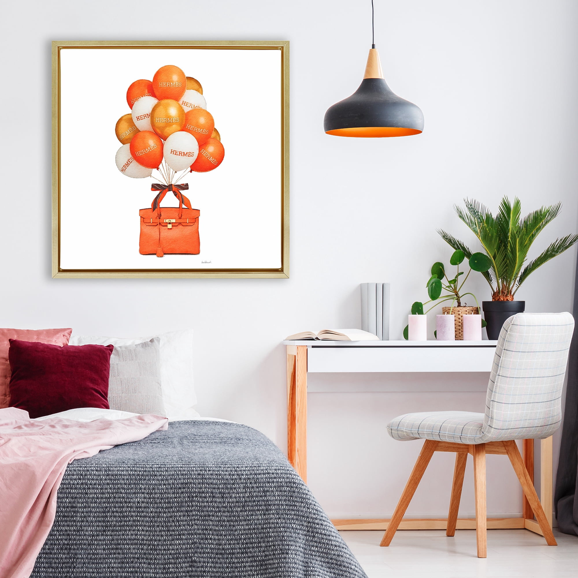 Stupell Industries Orange Handbag & Balloons Gold Framed Floater Canvas Wall Art, design by Amanda Greenwood