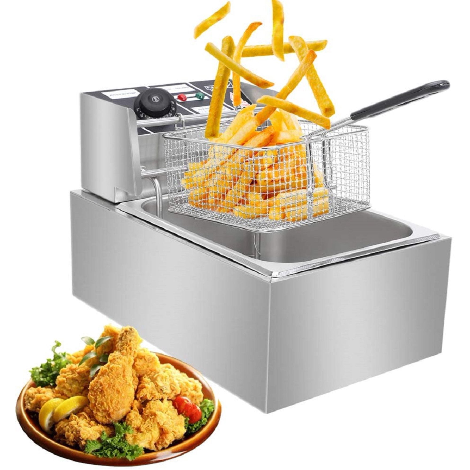 2500W 6L Stainless Steel Electric Deep Fryer Home Commercial Restaurant 6.3QT 