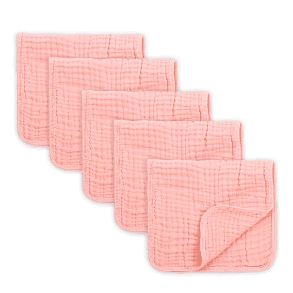 Muslin Baby Burp Cloths 5 Pack Cotton Burping Rags for Newborn Ultra Soft and Absorbent Unisex Spit up Rags for Boys and Girls Perfect Baby Registry Gift 20'' X 10'' Peachy Pink