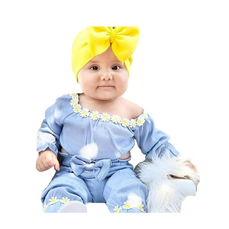 

Ma&Baby Infant Baby Girls Long Sleeve Oblique Shoulder Tops and Bow Tie Feet Pants Set