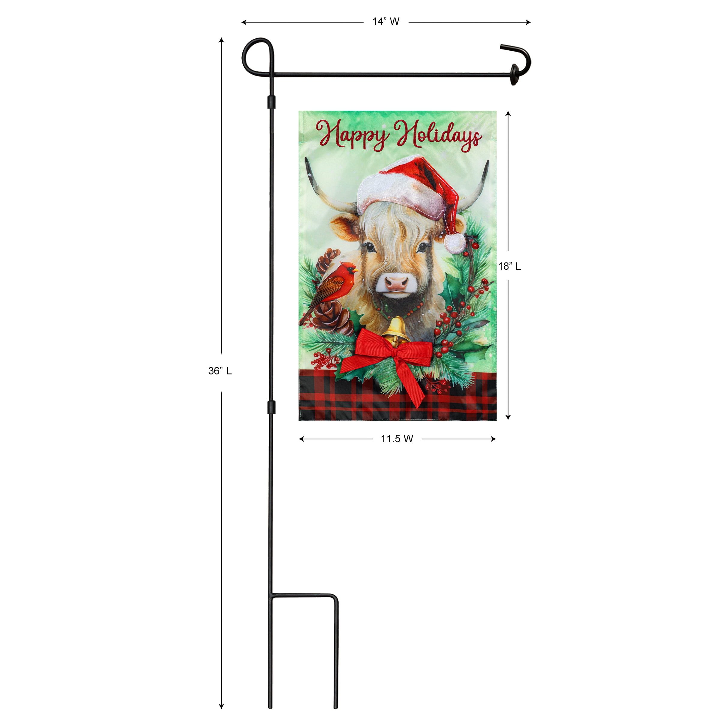 Meadow Creek Holiday 11.5" x 18" Cow and Bird Outdoor Yard Flag with Stand