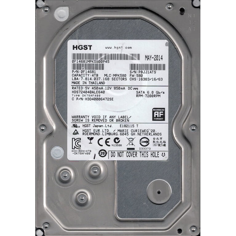 【中古】 HDS724040ALE640 P/N 0F14681 MLC MPK3B0 Thailand HGST 4TB HDS724040ALE640 P/N: 0F14681 MLC: MPK580 Thailand HGST 4TB