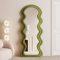 thumbnail image 2 of BOJOY Full Length Mirror, 63" x 24" Wall Mirror, Flannel Wrapped Wooden Frame Floor Mirror, Irregular Wavy Mirror Hanging or Leaning Against Wall for Cloakroom/Bedroom/Living Room - Green, 2 of 5