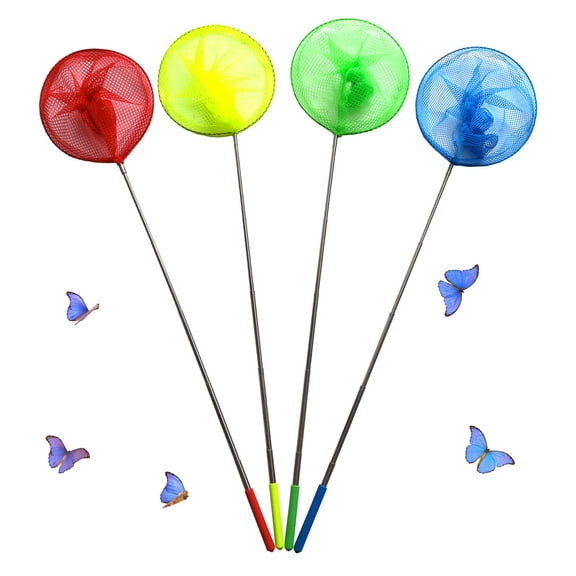 MODANU 4Pcs Kids Telescopic Butterfly Fishing Nets, Extendable Catching Insect Net Outdoor Tools with Anti Slip Grip for Catching Bugs Fish Insect Ladybird (Multicolor)