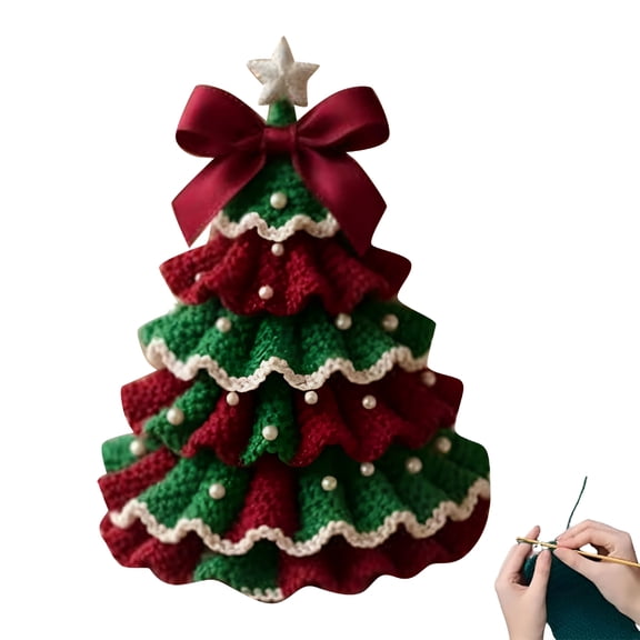 BESTSKY Handmade Crochet Christmas Tree, Miniature Winter Holiday Decor, Soft Yarn Tabletop Accent for Home, Office, Bookshelf, and Shop Display