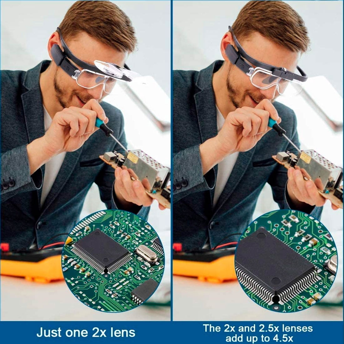 Adjustable Magnifying Glasses LED Headband Loupe Magnifier With Lamp Glasses Variable Focus
