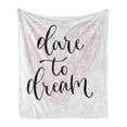 thumbnail image 1 of Dream Soft Flannel Fleece Blanket, Dare to Dream Words with Hand Drawn Heart Design with Childish Line Pattern, Cozy Plush for Indoor and Outdoor Use, 50" x 60", Baby Pink and Black, by Ambesonne, 1 of 6