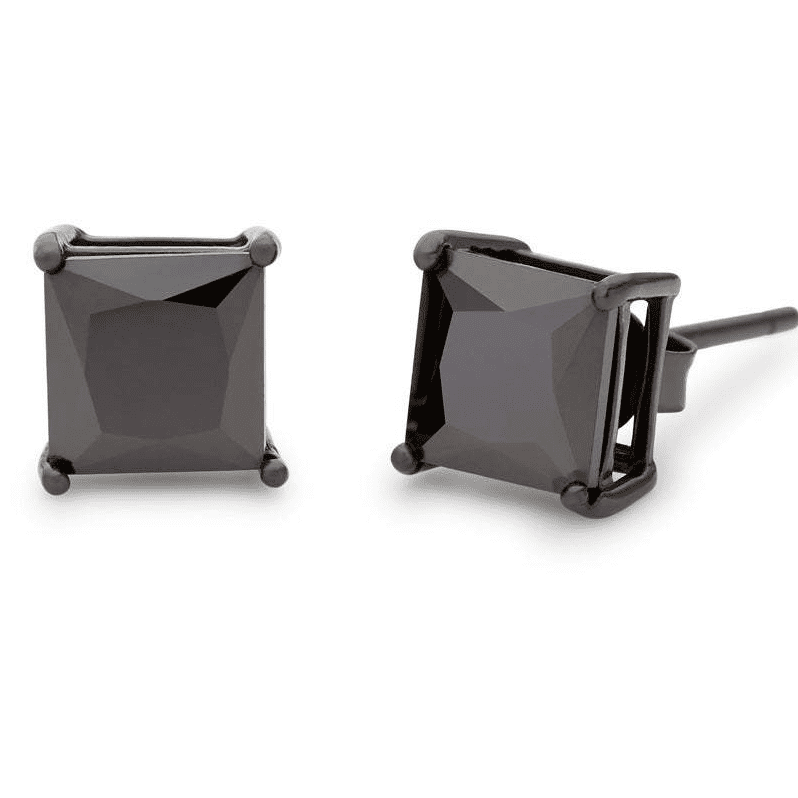 All Black Lab Made Onyx 3D Iced Out CZ Square Mens Earrings 