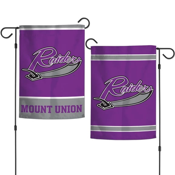 Mount Union Raiders 12.5” x 18" Double Sided Yard and Garden College Banner Flag Is Printed in the USA