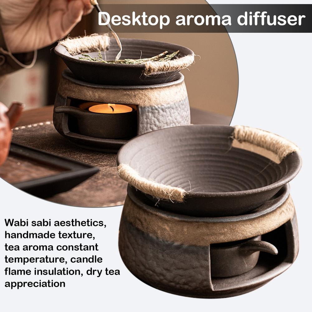 Rustic Ceramic Aromatherapy Burner with Jute Rope Handles - Essential Oil Diffuser & Incense Holder for Home & Office Ambiance
