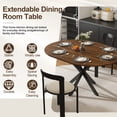 thumbnail image 6 of AENKYO 42"-58" Expandable Round Dining Table, Walnut Brown Wood Top & Black X-Base Pedestal, Seats 4-6, 6 of 8