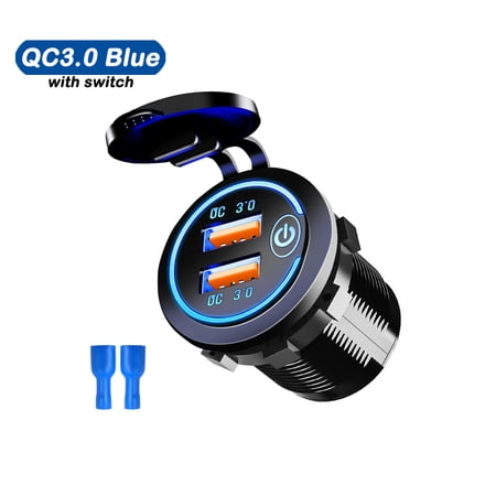 Extractme 12/24V Dual USB Port Car Charger Motorcycle 5V 4.2A Charger Socket Waterproof Fast Quick Charge with LED Voltmeter