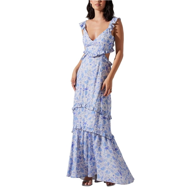 ASTR The Label Womens Floral Print Maxi Dress, bluefloral, L