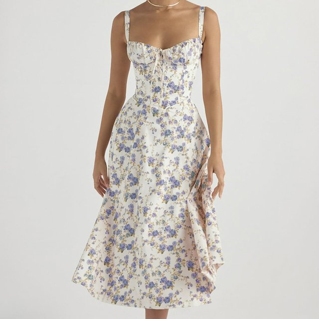Robe Midi à Bretelles pour Femme, Imprimé Floral, Mode, Sans Manches, Robe Féminine, Vestidos
