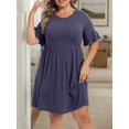 thumbnail image 4 of Cueply Women's Plus Size Dress Casual Summer Short Sleeve Crew Neck Loose Midi Dresses T-Shirt Swing Dress, 4 of 5