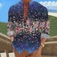 thumbnail image 3 of Camisas De Vestir Para Hombre Slim Fit Camisa de manga larga con estampado digital 3D y soporte con botones sueltos para hombre, vacaciones, playa, ocio (Blue, XXL), 3 of 4