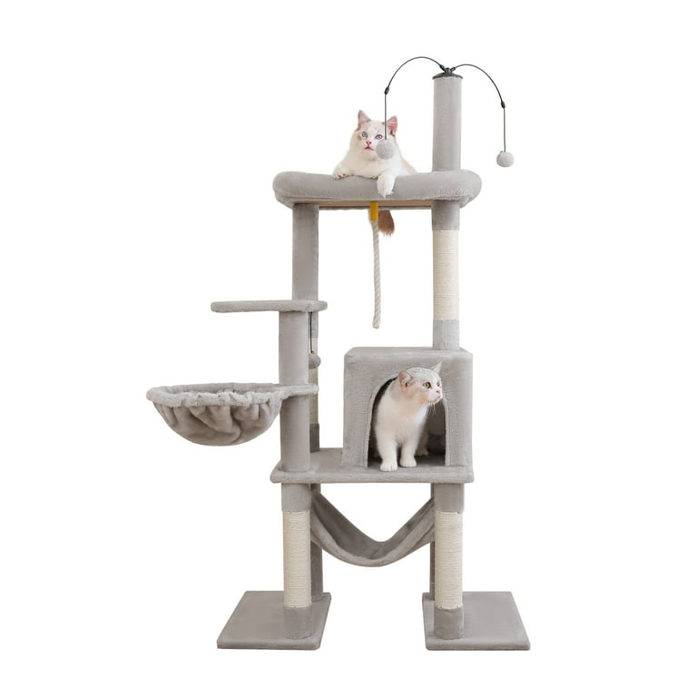 Vibrant Life 58.5inch Multi Level Cat Tree Tower with Interactive Dangling Ball and Double Base Light Gray