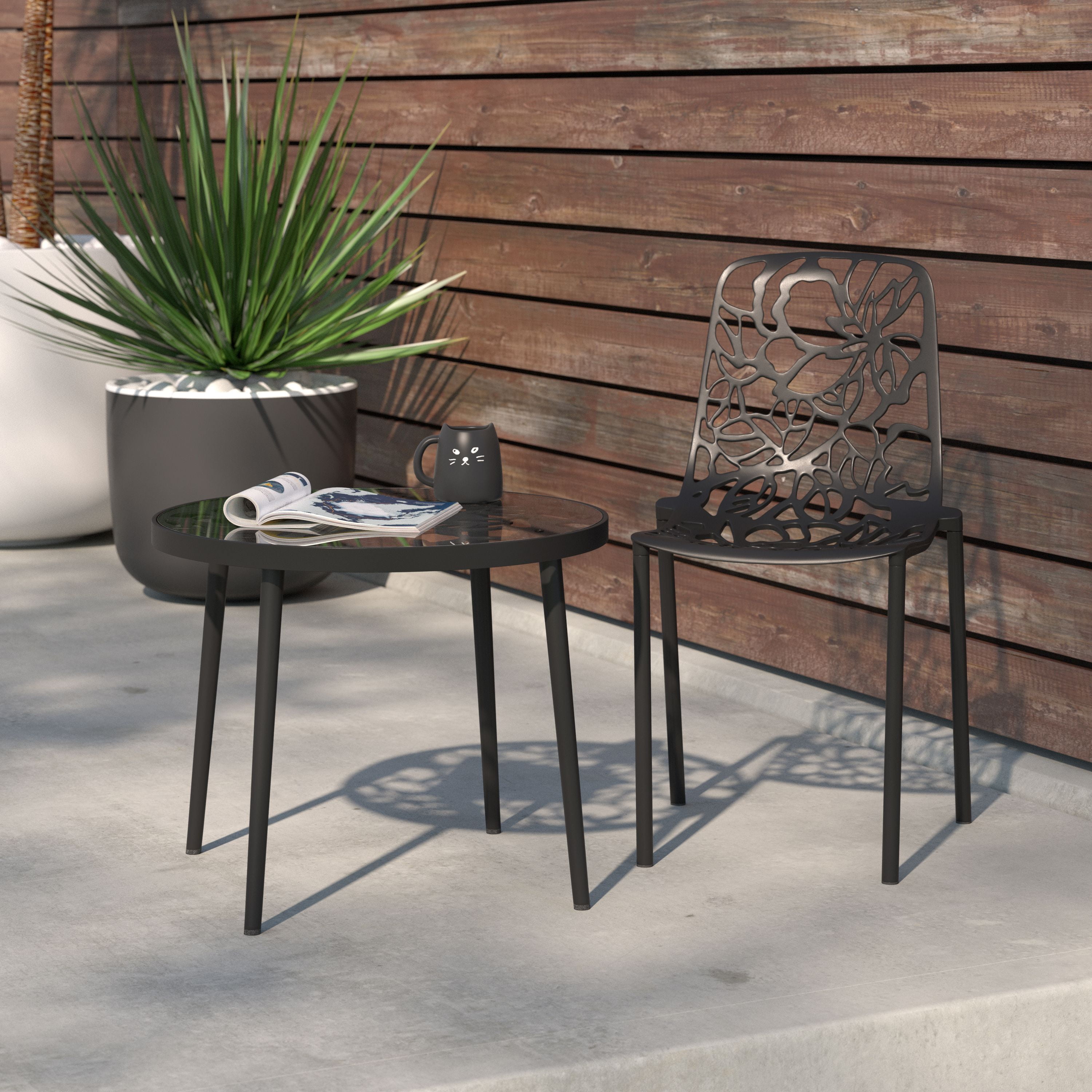 LeisureMod Devon Modern Aluminum Outdoor Dining Chair in Black