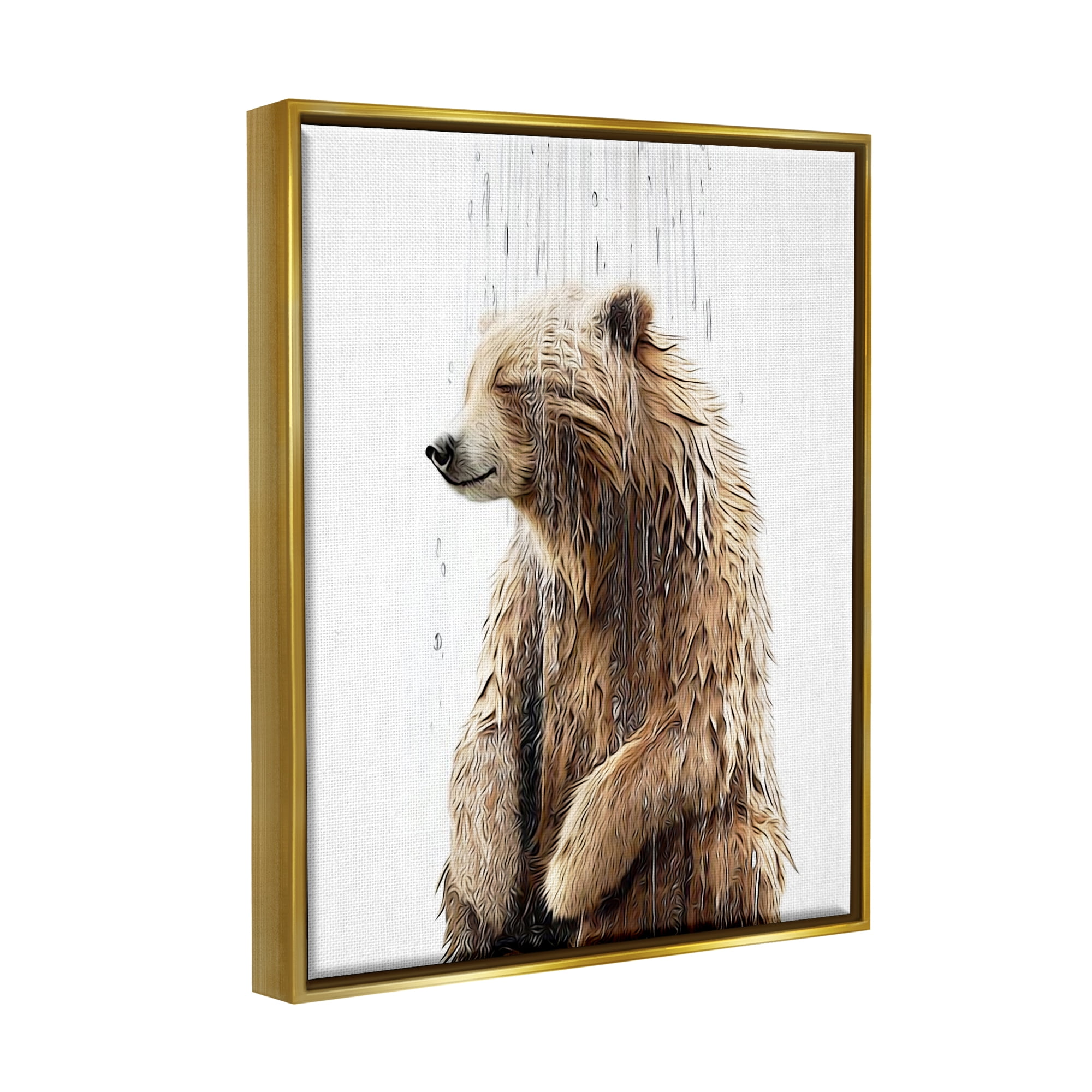 Stupell Industries Bear Shower Splash Animals & Insects Painting Gold Floater Framed Canvas Art Print Wall Art, 17 x 21