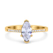 Yellow Tone, Simulated Cubic Zirconia Size-6 Marquise Solitaire Accent Dazzling Wedding Engagement Ring 925 Sterling Silver