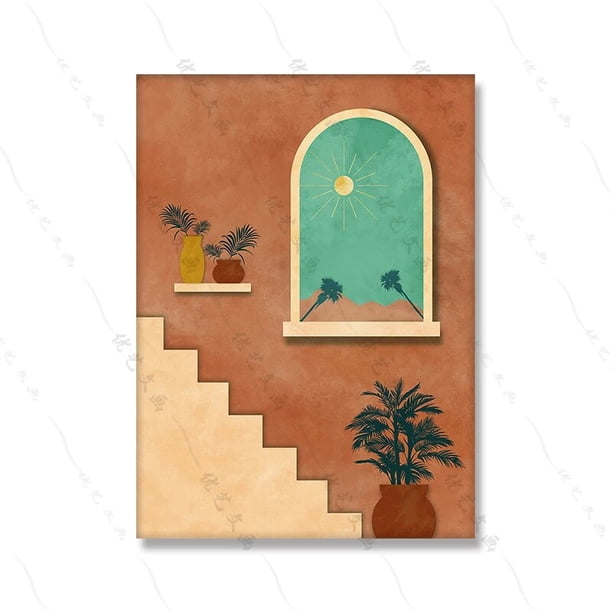 Cuadros de arte de pared de paisaje bohemio, pintura abstracta de terracota, puesta de sol, Colina, desierto, carteles impresos para sala de estar, decoración del hogar