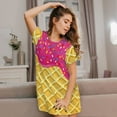 thumbnail image 2 of Saiise Wave Chain Shark Pattern Womens Short Sleeve Sleepshirt Scoopneck Cute Nightdress Ruffle Comfy Nightgown, 2 of 6
