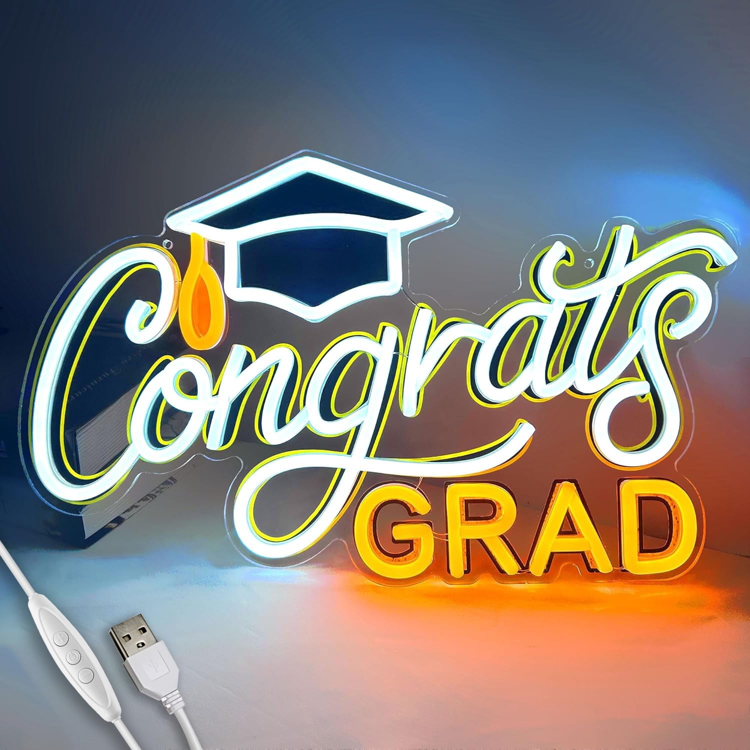 Congrats Grad Neon Sign W/ Graduation Cap,Congrats Grad Sign for Backdrop,Grad Neon Lights for Bedroom,Graduation Led Signs Class of 2026,Graduation Gift for Room Dorm Decor