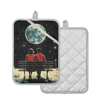 Yayeee Pot Holders Kitchen Heat Resistant with Pocket 7"x9.8" Cotton Oven Cooking Hot Pads, Red Sitting On The Moon