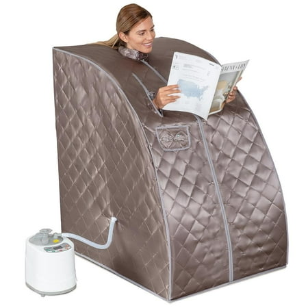 Portable Steam Sauna- One Person Sauna for Detox & Weight Loss (Black), Includes a Foldable Chair for Comfortable Seating, Also Includes Foot Pad Heating Mat - SLISAU60GRY