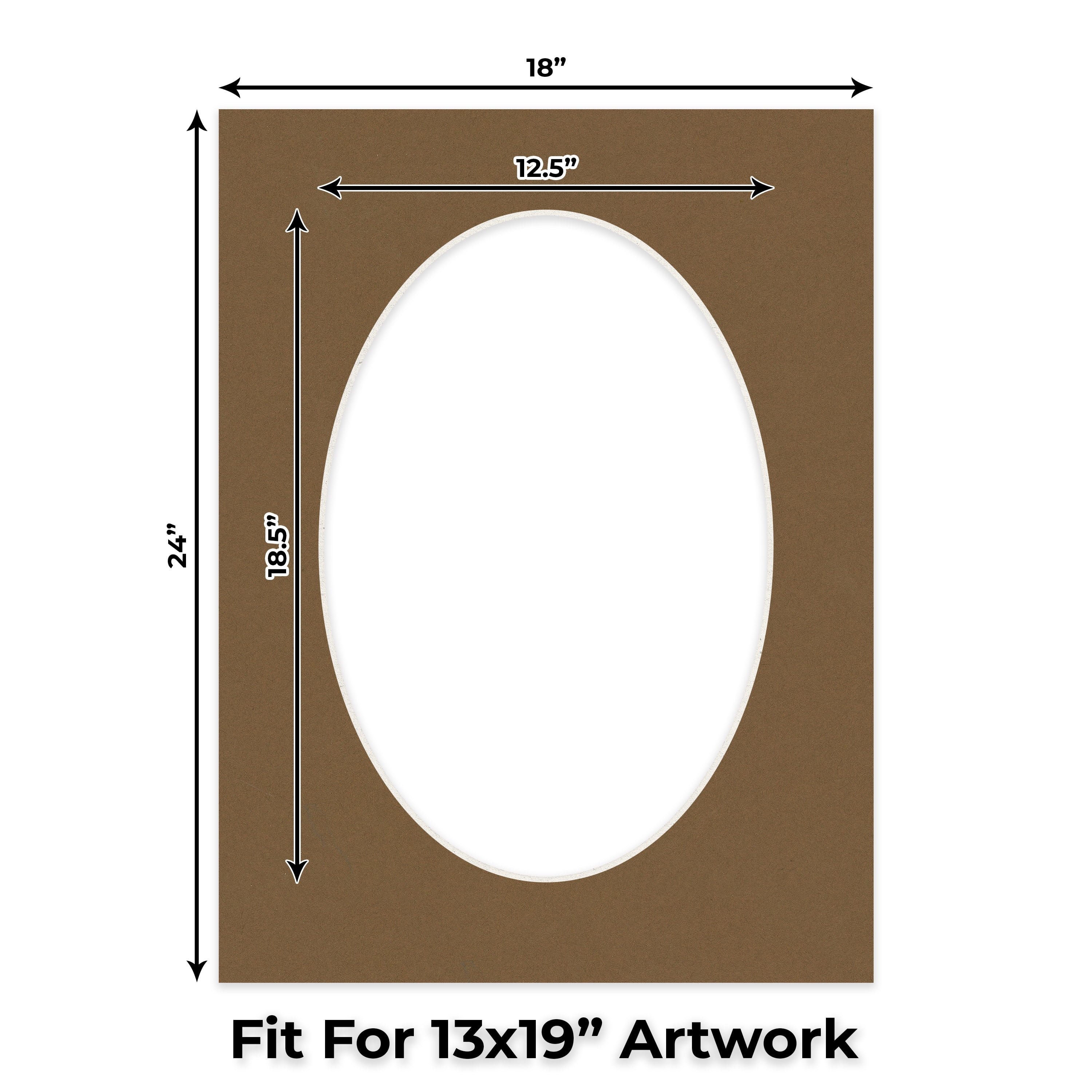 Aged Oak Brown Picture Frame Mat for 18x24 Frames - Oval Opening for 13x19 Photos - 25 Mats