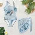 thumbnail image 4 of SEANATIVE Kids Two Piece Swimsuit Set with Swimwear & Mesh Cover-up Skirt, Teen Girls Bathing Suits Cut Out One Shoulder Design, Size 11-12 Years Old, Sea Turtle Jellyfish Coral Blue, 4 of 7