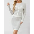 thumbnail image 2 of Womens 2 Piece Preppy Cardigan Skirt Outfits Casual Long Sleeve Button Down Knit Top Bodycon Skirt Set White S, 2 of 7