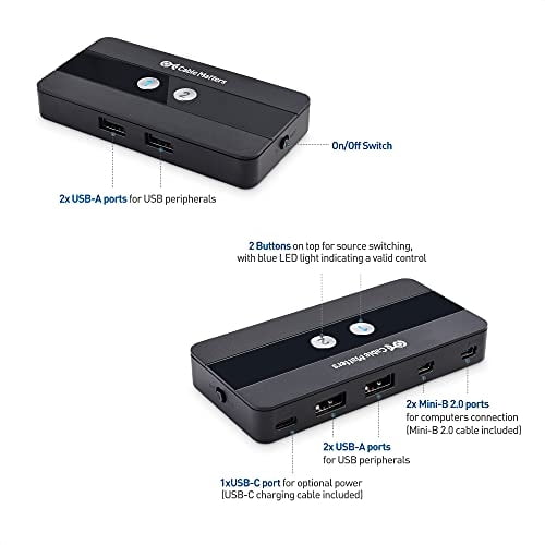 Conmutador USB 2.0 Cable Matters para 2 Computadoras y 4 Periféricos USB