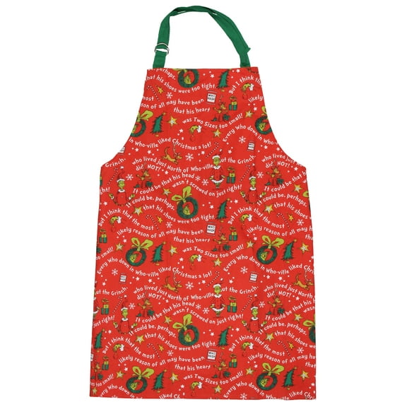 Dr Seuss's How The GRINCH Stole Christmas Storybook Icons Adult Kitchen Apron w/Adjustable Neck Strap For Baking Cooking
